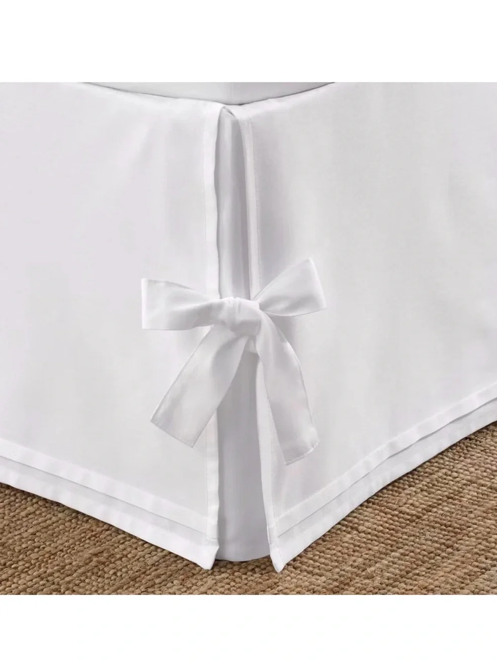 Cottage Laura Ashley FULL Corner BOW Ties Tailored Bedskirt White Cotton Sateen
